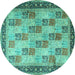 Round Machine Washable Persian Turquoise Traditional Area Rugs, wshtr1431turq