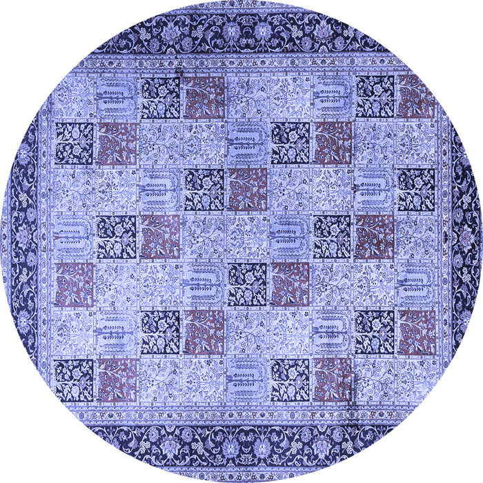 Round Machine Washable Persian Blue Traditional Rug, wshtr1431blu