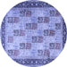 Round Machine Washable Persian Blue Traditional Rug, wshtr1431blu