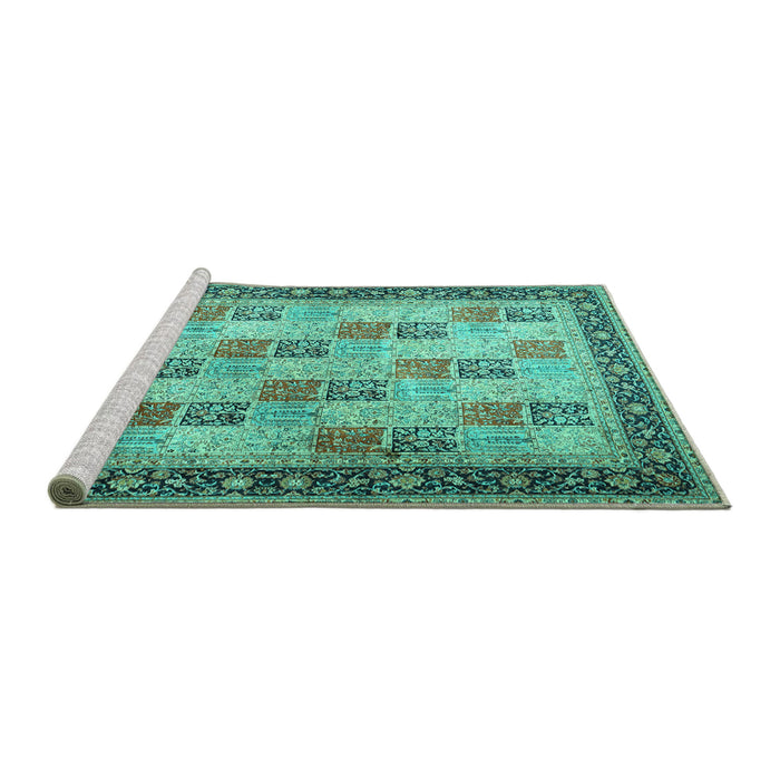 Sideview of Machine Washable Persian Turquoise Traditional Area Rugs, wshtr1431turq
