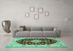 Machine Washable Medallion Turquoise Traditional Area Rugs in a Living Room,, wshtr1432turq