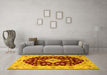 Machine Washable Medallion Yellow Traditional Rug in a Living Room, wshtr1432yw