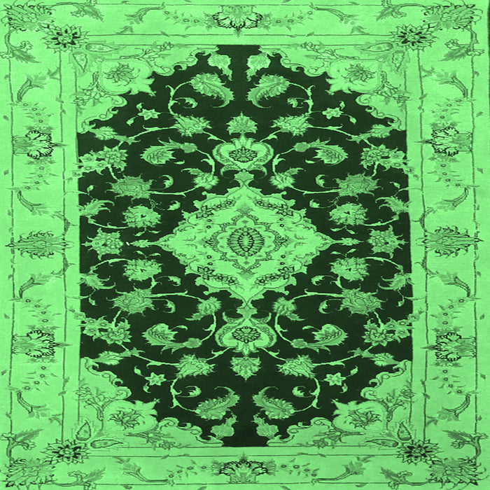 Square Machine Washable Medallion Emerald Green Traditional Area Rugs, wshtr1432emgrn