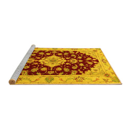 Sideview of Machine Washable Medallion Yellow Traditional Rug, wshtr1432yw