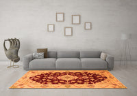 Machine Washable Medallion Orange Traditional Rug, wshtr1432org