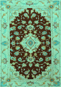 Medallion Turquoise Traditional Rug, tr1432turq