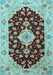 Machine Washable Medallion Light Blue Traditional Rug, wshtr1432lblu