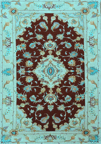 Medallion Light Blue Traditional Rug, tr1432lblu