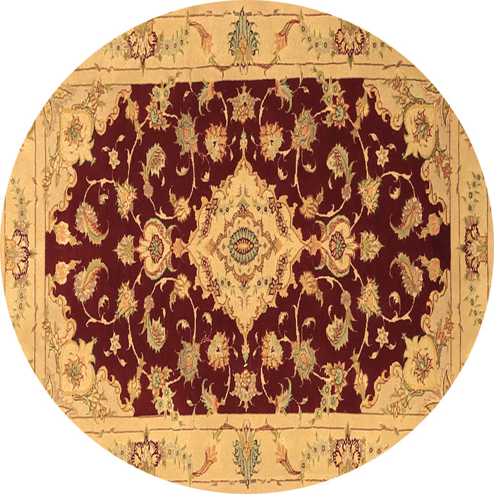 Round Medallion Brown Traditional Rug, tr1432brn