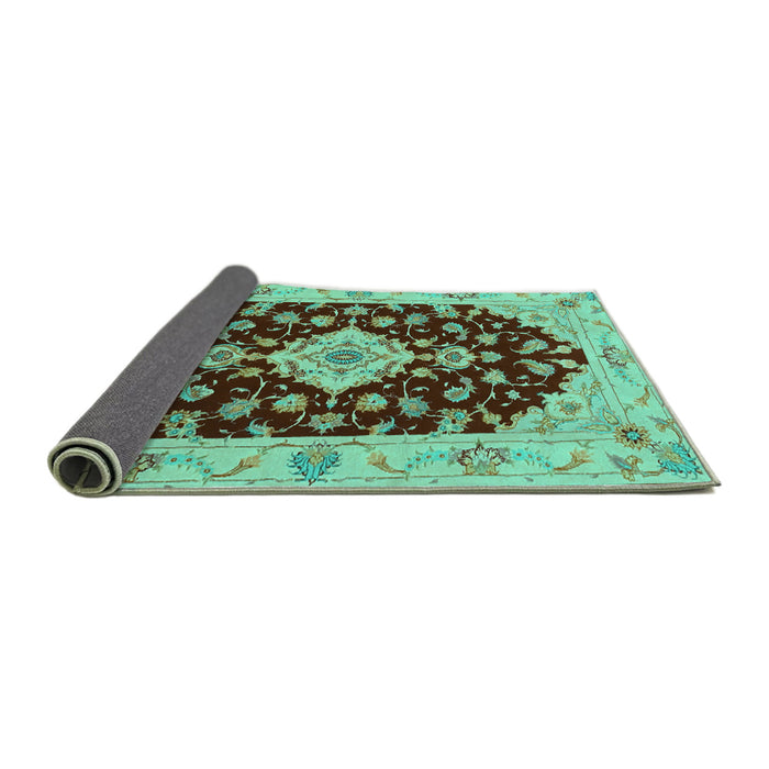 Sideview of Medallion Turquoise Traditional Rug, tr1432turq