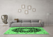 Machine Washable Medallion Emerald Green Traditional Area Rugs in a Living Room,, wshtr1432emgrn