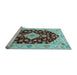 Sideview of Machine Washable Medallion Light Blue Traditional Rug, wshtr1432lblu