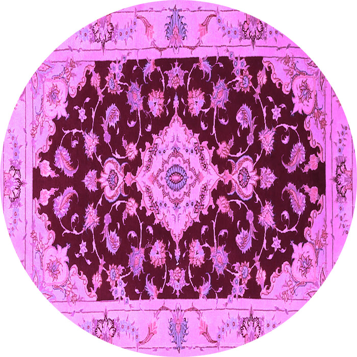 Round Machine Washable Medallion Purple Traditional Area Rugs, wshtr1432pur