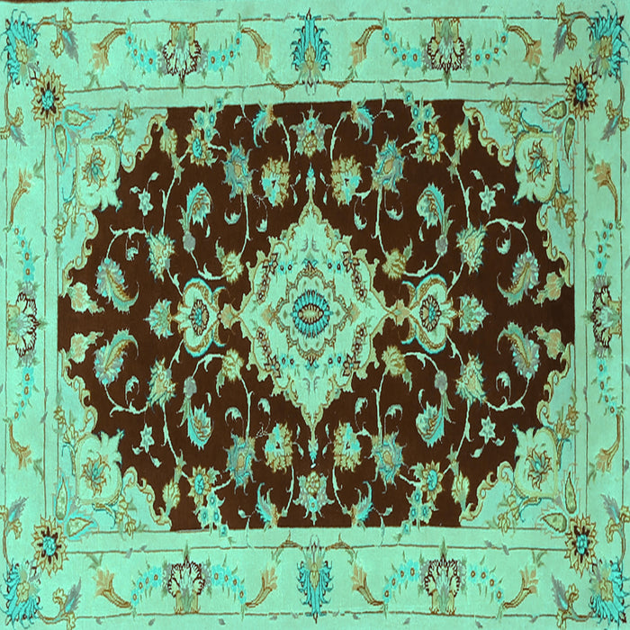 Square Machine Washable Medallion Turquoise Traditional Area Rugs, wshtr1432turq