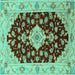 Square Machine Washable Medallion Turquoise Traditional Area Rugs, wshtr1432turq