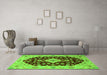 Machine Washable Medallion Green Traditional Area Rugs in a Living Room,, wshtr1432grn