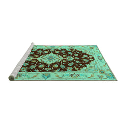 Sideview of Machine Washable Medallion Turquoise Traditional Area Rugs, wshtr1432turq