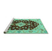 Sideview of Machine Washable Medallion Turquoise Traditional Area Rugs, wshtr1432turq