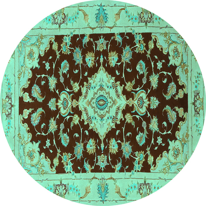 Round Medallion Turquoise Traditional Rug, tr1432turq