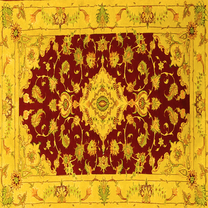 Square Machine Washable Medallion Yellow Traditional Rug, wshtr1432yw