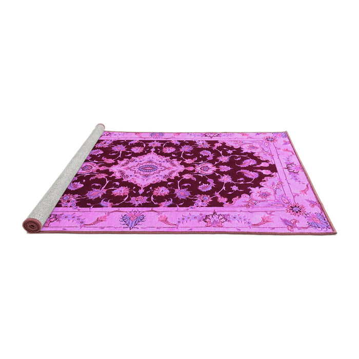 Sideview of Machine Washable Medallion Purple Traditional Area Rugs, wshtr1432pur
