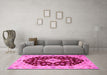 Machine Washable Medallion Pink Traditional Rug in a Living Room, wshtr1432pnk