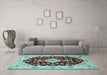 Machine Washable Medallion Light Blue Traditional Rug in a Living Room, wshtr1432lblu