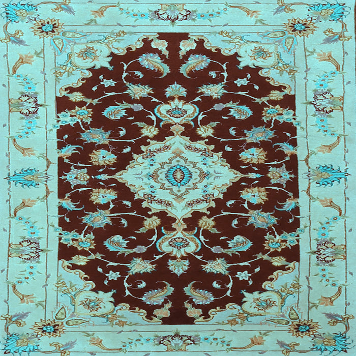 Square Medallion Light Blue Traditional Rug, tr1432lblu