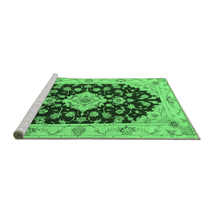 Sideview of Machine Washable Medallion Emerald Green Traditional Area Rugs, wshtr1432emgrn