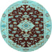 Round Medallion Light Blue Traditional Rug, tr1432lblu