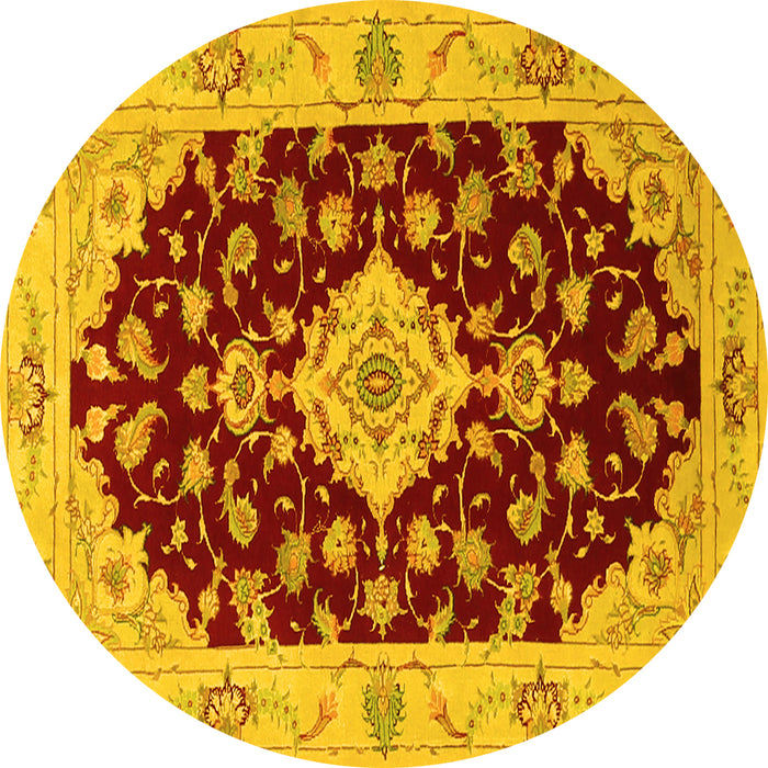 Round Machine Washable Medallion Yellow Traditional Rug, wshtr1432yw