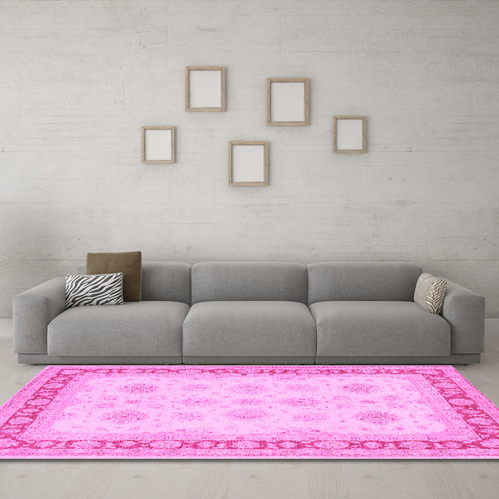 Machine Washable Persian Pink Traditional Rug in a Living Room, wshtr1433pnk