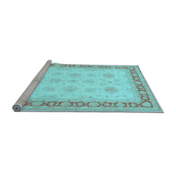 Sideview of Machine Washable Persian Light Blue Traditional Rug, wshtr1433lblu