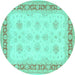 Round Persian Turquoise Traditional Rug, tr1433turq