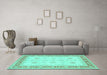 Machine Washable Persian Turquoise Traditional Area Rugs in a Living Room,, wshtr1433turq