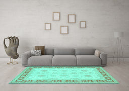 Machine Washable Persian Turquoise Traditional Area Rugs in a Living Room,, wshtr1433turq