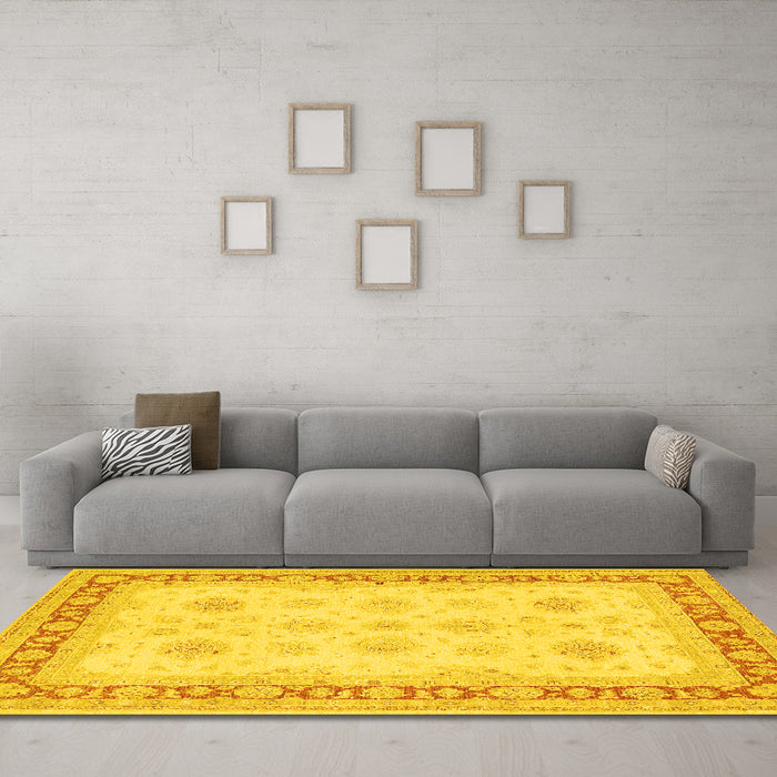 Machine Washable Persian Yellow Traditional Rug in a Living Room, wshtr1433yw