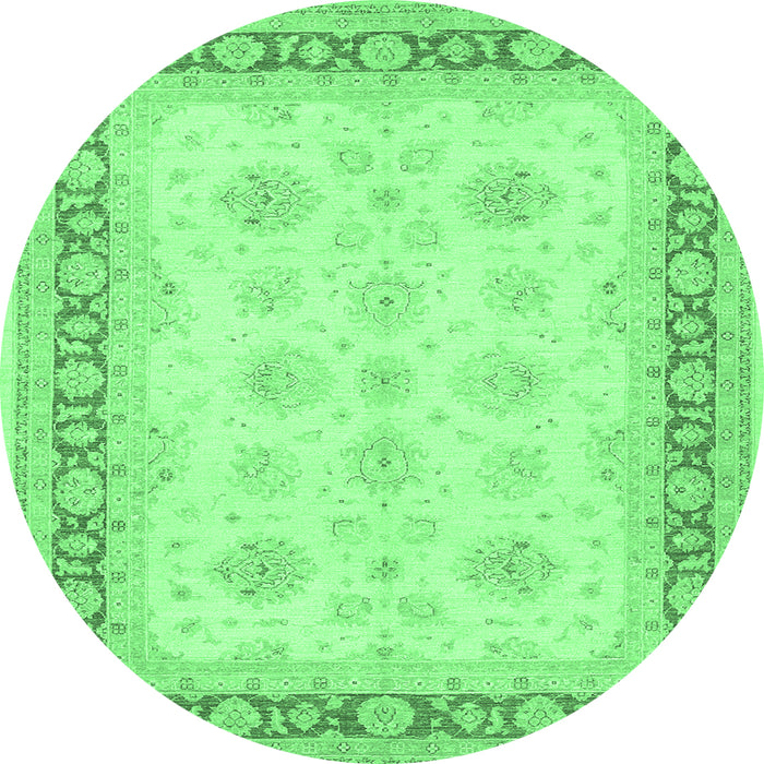Round Machine Washable Persian Emerald Green Traditional Area Rugs, wshtr1433emgrn