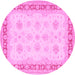 Round Machine Washable Persian Pink Traditional Rug, wshtr1433pnk