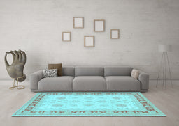 Machine Washable Persian Light Blue Traditional Rug in a Living Room, wshtr1433lblu