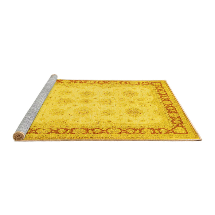Sideview of Machine Washable Persian Yellow Traditional Rug, wshtr1433yw