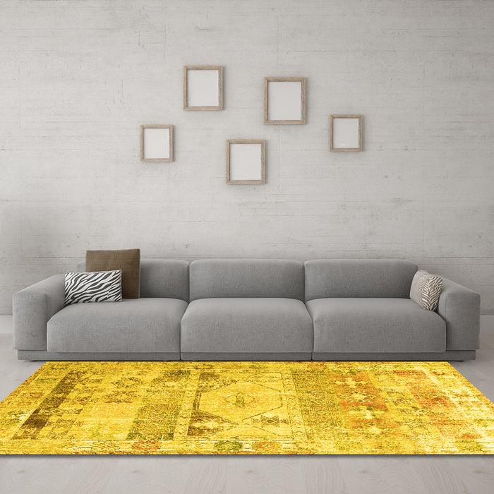 Machine Washable Persian Yellow Traditional Rug in a Living Room, wshtr1434yw