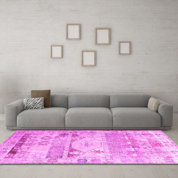 Machine Washable Persian Pink Traditional Rug in a Living Room, wshtr1434pnk
