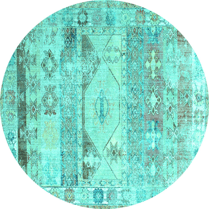 Round Machine Washable Persian Turquoise Traditional Area Rugs, wshtr1434turq