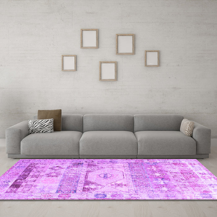 Machine Washable Persian Purple Traditional Area Rugs in a Living Room, wshtr1434pur