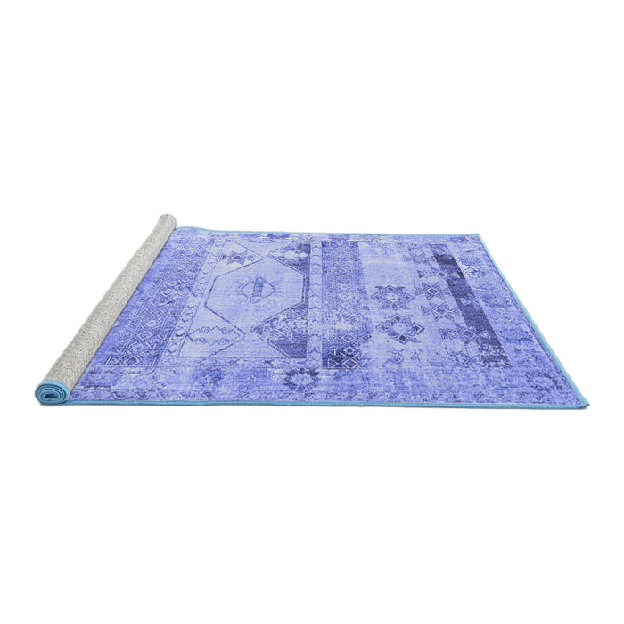 Sideview of Machine Washable Persian Blue Traditional Rug, wshtr1434blu