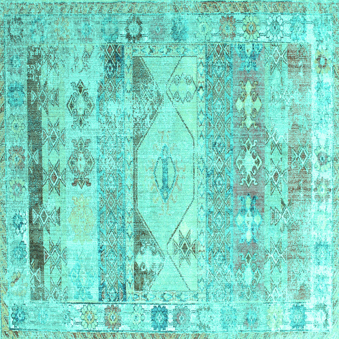 Square Machine Washable Persian Turquoise Traditional Area Rugs, wshtr1434turq