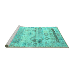 Sideview of Machine Washable Persian Turquoise Traditional Area Rugs, wshtr1434turq