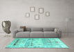 Machine Washable Persian Turquoise Traditional Area Rugs in a Living Room,, wshtr1434turq