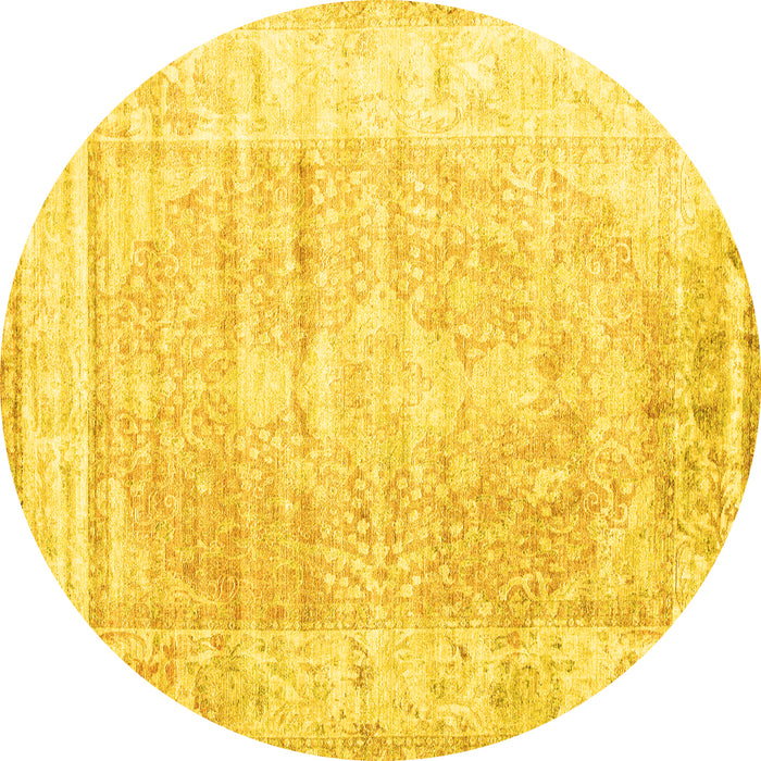 Round Machine Washable Persian Yellow Traditional Rug, wshtr1435yw